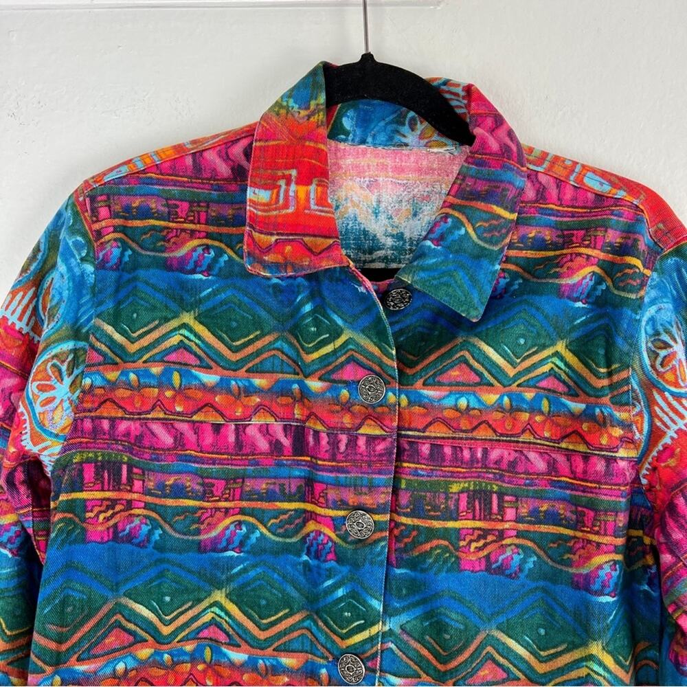 Vintage Chico’s Design | Colorful Aztec Printed Jacket Artsy Casual Festival S - Picture 2 of 8